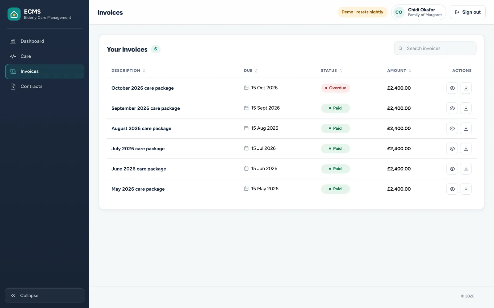 ECMS: Family invoices